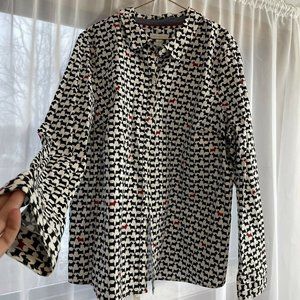 Charter Club Womens Scottie Dog Print Button Up Top Black Red Cotton Size XL